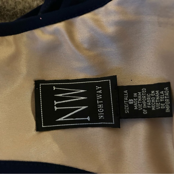 NWT Morgan & Co. Halter Top Long Prom Dress, Navy Blue, Size 8 - Picture 4 of 12